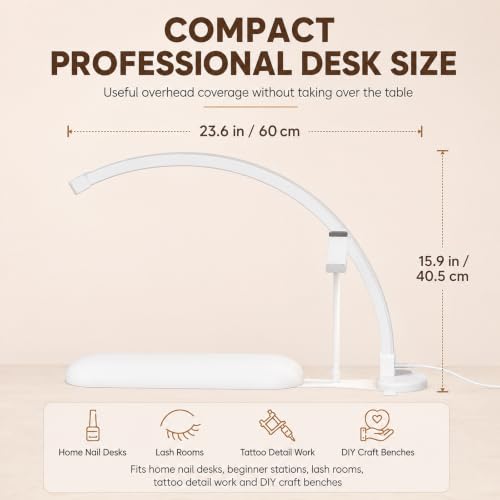 Half Moon Light for Nail Desk with Hand Rest, 2520LM, Memory Function