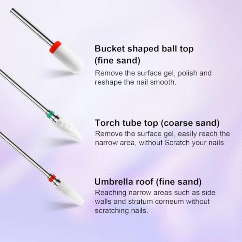 3/32'' 6Pcs Nail Drill Bits Set Ceramic for Acrylic Gel & Cuticle Removal - color: 6Pcs Ceramic Bit Sets
