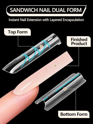 TOROKOM Sandwich Nails Dual Forms for Builder and Poly Nail Gel Extensions - color: Long Square