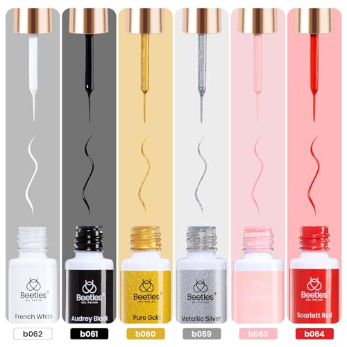Beetles Gel Liner Nail Polish 6 Pcs White French Tip Glitters Gold Silver - color: D - Multicolor-6