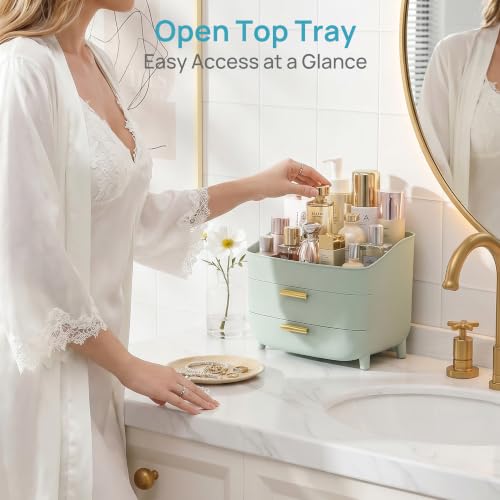 Vtopmart 3-Tier Skincare Makeup Organizer with Drawers, Green - color: Green, size: No Lid