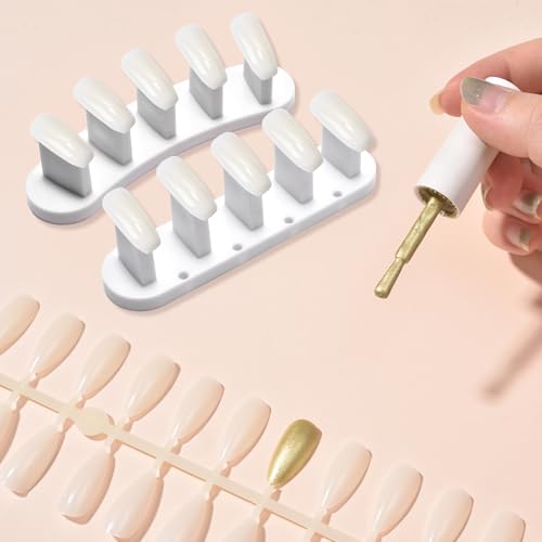 3PCS Nail Stand Nail Practice Display Board Nails Display Practice False Nail Art Tips Practice Display Stand Tool Nail Training Tools Plastic Stand with 110PCS Tips (White) - color: White