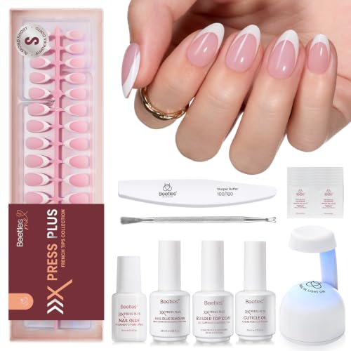 Beetles French Tip Press On Nail Kit- Short Almond 224Pcs Pink - color: B - Pink French - S