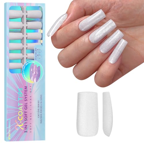 BTArtboxnails Press On Nails, Long Square White Fake Nails, 150Pcs - color: Frozen Cat Eye - Long Square