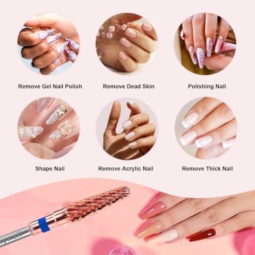 3/32" 2PCS Clean Cone Carbide Cuticle Cleaner Bit for Nail Prep & Cleaning - color: 008 Rose Gold, size: M