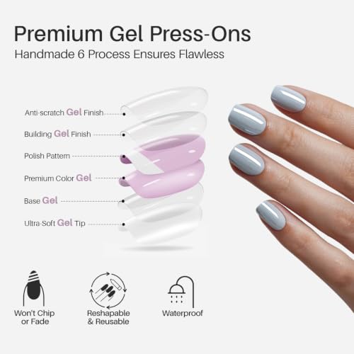 SHANGMENG Press on Nails, Square Short Blue Chrome Fake Nails, Soft Gel - color: Mercury Veil