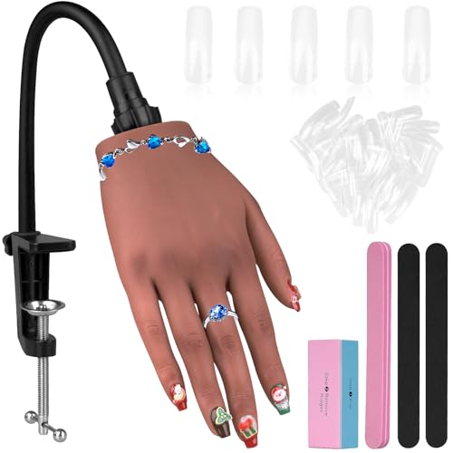 Practice Hand for Acrylic Nails，Nail Practice Hand with Stand Bracket, Flexible Bendable Silicone Nail Practice Fake Hand, Nail Training Mannequin Hand for Acrylic Nails for Beginners, Nail Tech - color: 5#
