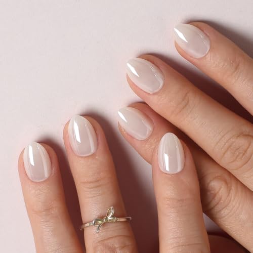 SHANGMENG Halloween Press on Nails, Extra Short Almond White Chrome Nails - color: White Mirror