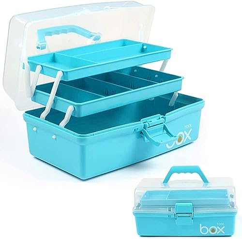 TERGOO 13in Lager Plastic Craft Organizer and Storage 3-Layer Tackle Box - color: Blue