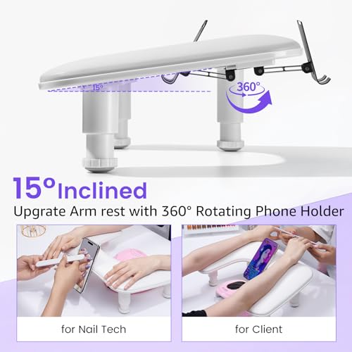 U-Shaped Manicure Arm Rest for Nails Tech with Rotating Phone Holder, White - color: 3nd Gen White