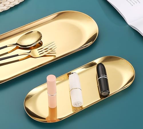 4 Pcs 9 Inch x 3.7 Inch Gold Stainless Steel Trinket Tray, 110g - color: Gold 4 Pcs, size: 9" x 3.7" x 2"