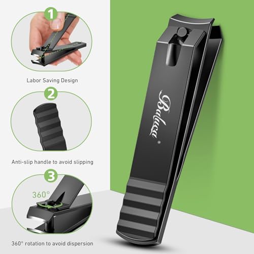 BALUCA Curved Toenail Clipper for Thick Nails, Heavy Duty Stainless Steel Toe Nail Clippers for Seniors, Men & Women, Stainless Steel Nail Cutter for Accurate Trimming and Grooming (All Black) - color: All Black