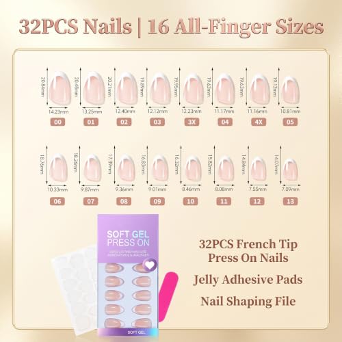 Press on Nails Short French Tip Almond Acrylic Press On Fake Nails 32pcs