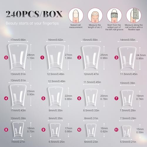 krofaue Duck Nail Tips - Clear Flexible Gel Curved Nail Tips - color: Clear Duck Half Cover