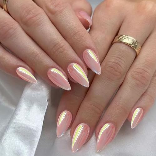 Mirror Nude Acrylic Press on Nails Short Almond Shaped Fake Nails - color: 11-Nude