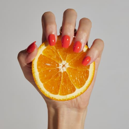 LAMIMOSA 32Pcs Orange Red Press On Nails Short Square, SPRITZ - color: SPRITZ
