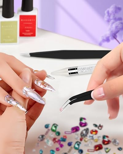 Rhinestone Picker Tool Set,Rhinestone Applicator Tool,Rhinestone Picker Dotting With 4 Extra White Replaceable Wax Head and 2 Tweezer (White) - color: Withe