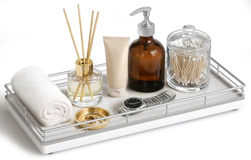 Bathroom Vanity Tray for Countertop, 12" x 6" Oak Wood Toilet Tank Tray - color: Silver, size: 12" x 6" x 1.5"