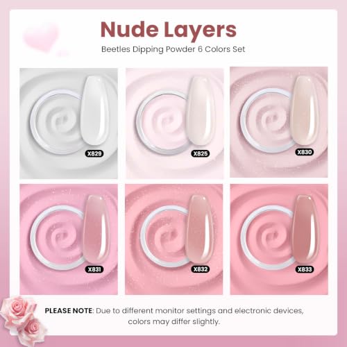 Beetles Jelly Dip Powder Nail Kit, 6 Colors Dip Nails Powder Starter Kit - color: 6 Colors x 10g | Nude Layers