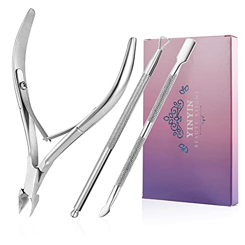 YINYIN Cuticle Trimmer with Pusher and Cutter,Silver - color: Silver