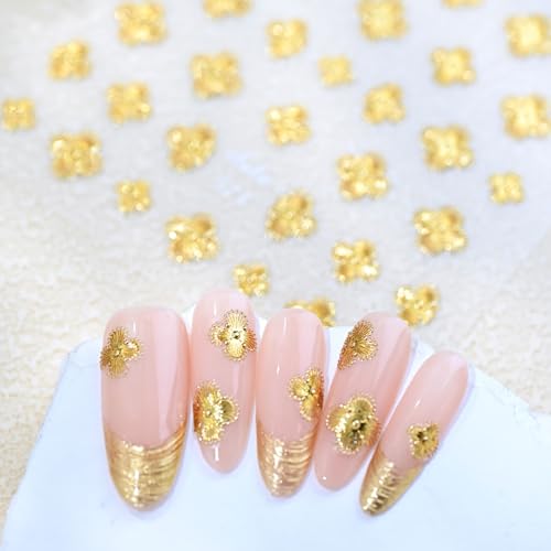 St Patricks Day Shamrock Nail Art Stickers Gold Four-Leaf Clover Nail Decals Charms 3D Self-Adhesive St. Patrick's Day DIY Date Nail Supplies Manicure for Nail Decorations - color: Gold Four-leaf Clover