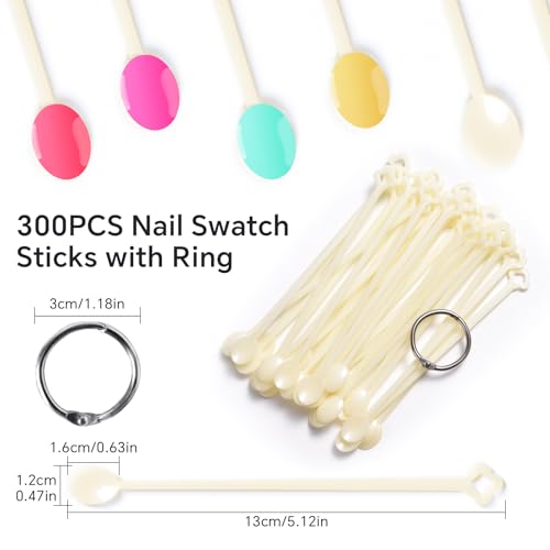 300 Tips Nail Swatch Sticks with Ring, Nail Practice Sticks - color: Beige Spoon Shaped