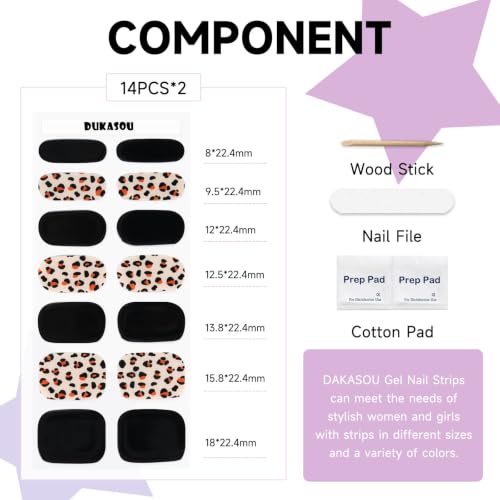 Semi Cured Gel Nail Strips (Black Leopard), 28pcs Gel Nail Stickers - color: Black Leopard