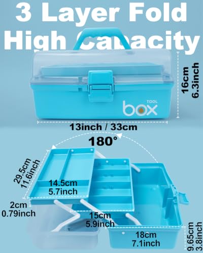 TERGOO 13in Lager Plastic Craft Organizer and Storage 3-Layer Tackle Box - color: Blue