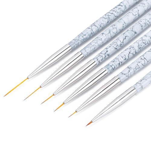 Tbestmax 6 Pcs Nail Art Liner Brushes, UV Gel Painting Acrylic Nail Brushes Striping Brushes for Short Strokes, Details, Blending, Elongated Lines 5/7/9/11/15/20mm - color: 6pcs - White