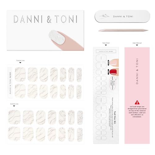 DANNI & TONI Semi Cured Gel Nail Strips White Gold Lines Laser Glitter Gel Nail Wraps 28 Stickers | Celestial Veins - color: Celestial Veins