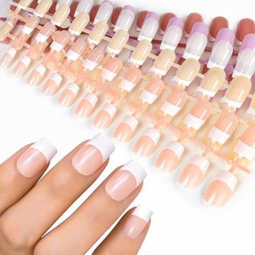 120Pcs Natural Nude Pink White French Press on Nails Square Fake Nail, Full Cover Glossy 5 Designs False Nails Acrylic Glue on Nails with 5 Sheets Adhesive Tabs for Women Girls Finger Christmas Nails - color: Natural Nude Pink Square