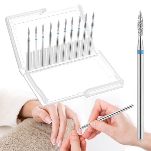 10PCS Flame Nail Drill Bits, 3/32'' Diamond Cuticle Bit for Electric Nail File Machine, Carbide Flame Bit for Cuticle Removal Dead Skin Callus, Manicure Pedicure Kit with Storage Case (Coarse Grit‌) - color: Blue
