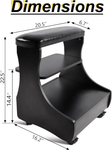 Kalolary Pedicure Foot Rest Manicure Foot Rest with Wheels PU Leather - color: All Black