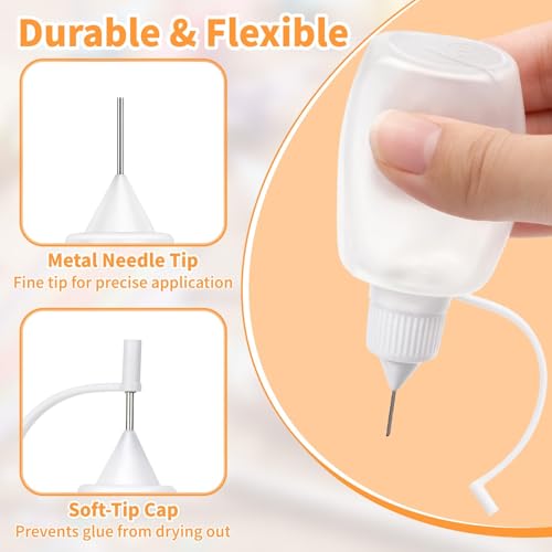6 PCS Precision Tip Applicators Bottles Set - 4 Sizes Fine Needle Tip Squeeze Glue Bottles with 2 Mini Funnels for Liquid DIY Craft Quilling Glue Painting (10ml/15ml/20ml/30ml)