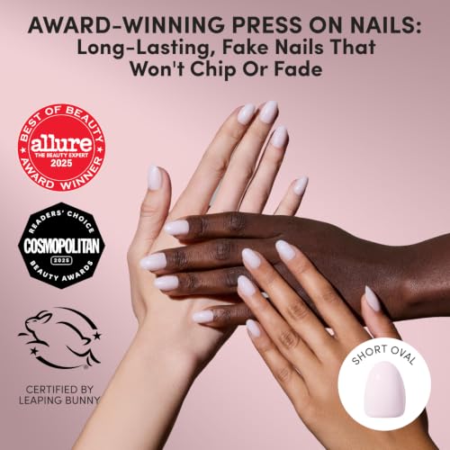 Glamnetic Press On Nails - Short Oval, Glossy Fake Nails 30 Pc Full Kit - color: 1B - Doll Cheeks