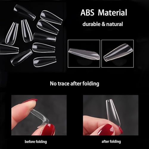 500Pcs Coffin Nail Tips Full Cover Clear Nails for Acrylic Ballerina False Nail Tips, 10 Sizes - color: D-coffin-clear