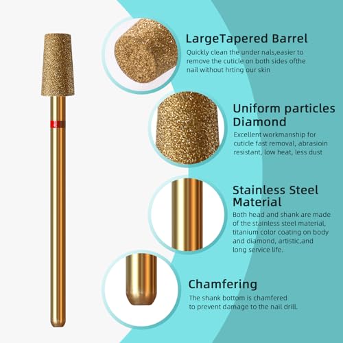 5mm Large Tapered Barrel Cuticle Clean Nail Drill Bit, Titanium Series Russian Diamond Nail Bits Professional Safety Under Nail Cleaner for Cuticle Dead Skin, Electric Nails Accessories, Fine - color: 5mm Large Tapered Barrel Cuticle Bit, size: Fine - F