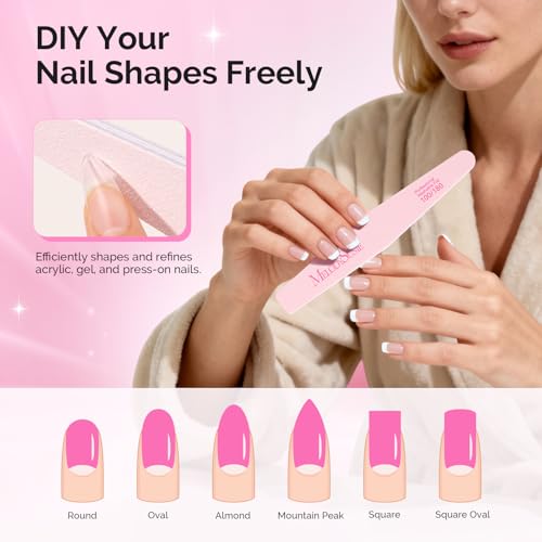 MelodySusie 10Pcs 100/180 Grit Nail Files Emery Boards Set Pink - size: 10Pcs Mix Shape