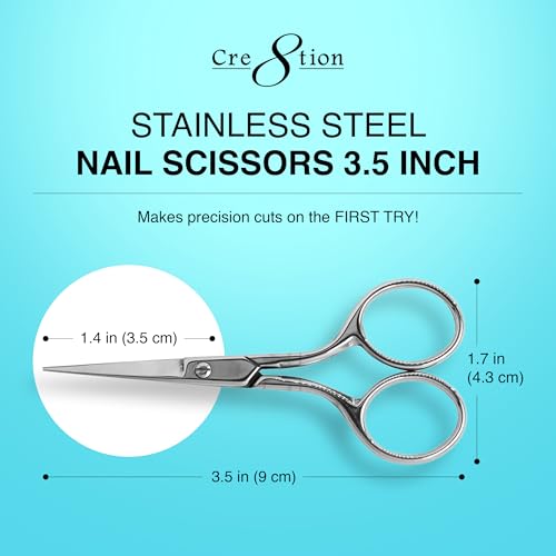 Cre8tion Stainless Steel Nail Scissors S01, Acetone-Proof Blades, 3.5" - size: 3.5 Inches