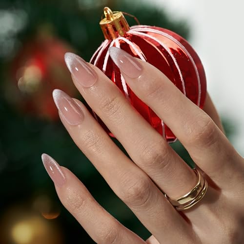 BTArtboxnails Brown French Tip Press On Nails, Medium Almond Nails, 150Pcs - color: French Cat Eye - Medium Almond