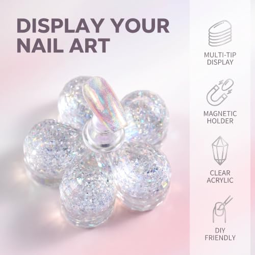 BWESOO Multi-Flower Shape Nail Art Practice Display Stand - Magnetic Tips DIY Nail Crystal Holder, Manicure Tools Accessories