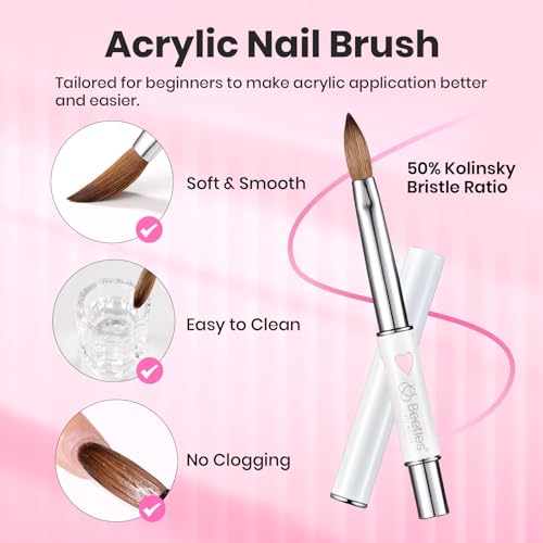 Beetles Acrylic Nail Brush Kolinsky Hair Bristles Round Shaped Metal - color: C-Silver-01