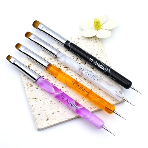 4pcs French Nail Art Brush & Dotting Tool, Pink Orange White Black - color: Colorful
