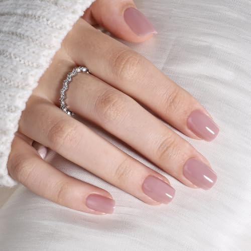 Pink Nude Press On Nails, Short Square, Glossy Skin Tone Glue On Nails - color: A8-Pink Nude