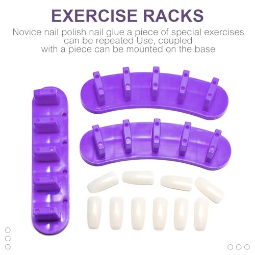 3PCS Nail Stand Nail Practice Display Board Nails Display Practice False Nail Art Tips Practice Display Stand Tool Nail Training Tools Plastic Stand with 110PCS Tips (Purple) - color: Purple