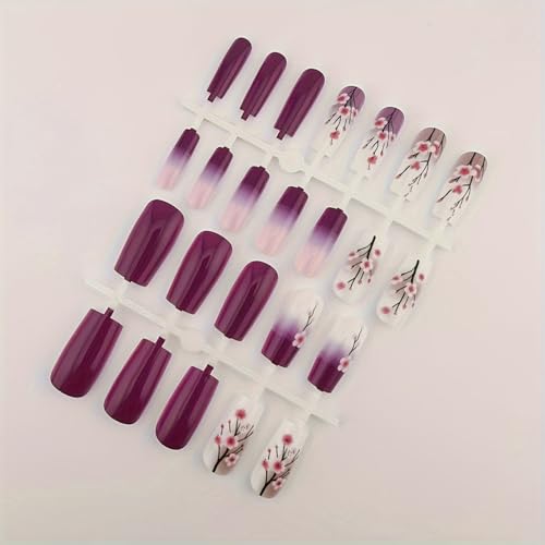 GRITOSE 24pcs Square Press-On False Nails, Purple White Gradient, Glossy, Full Cover, Gel Glue, Women Girls Spring Summer Manicure - color: style16