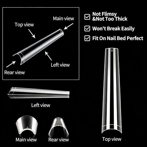 2XL Coffin Nail Tips, Long Half Cover Gel Tips 504 Pcs - size: Long trapezoid