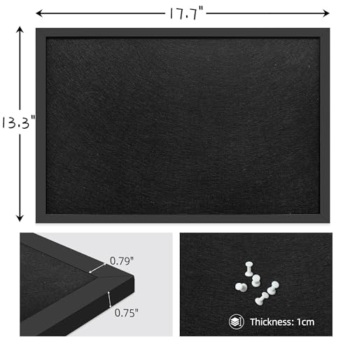 13.3"x17.7" Black Framed Black Linen Bulletin Board, Pin Board - color: Black, size: 13.3" x 17.7"