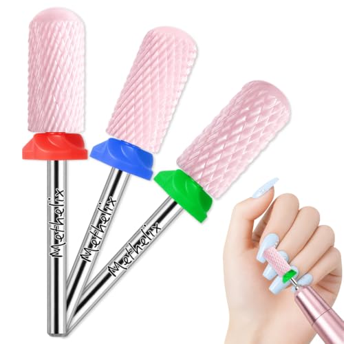 3Pcs 3/32" Safety Ceramic Nail Drill Bits for Acrylic Gel Removal Nail Prep - color: Pink