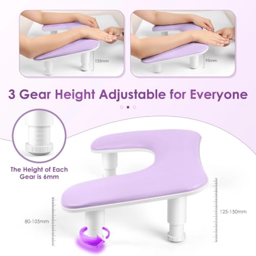 Manicure Arm Rest for Nails Tech: U-shaped Adjustable Nail Armrest - Purple PU Leather Hand Stand Rest for Manicurists - color: Purple-U2